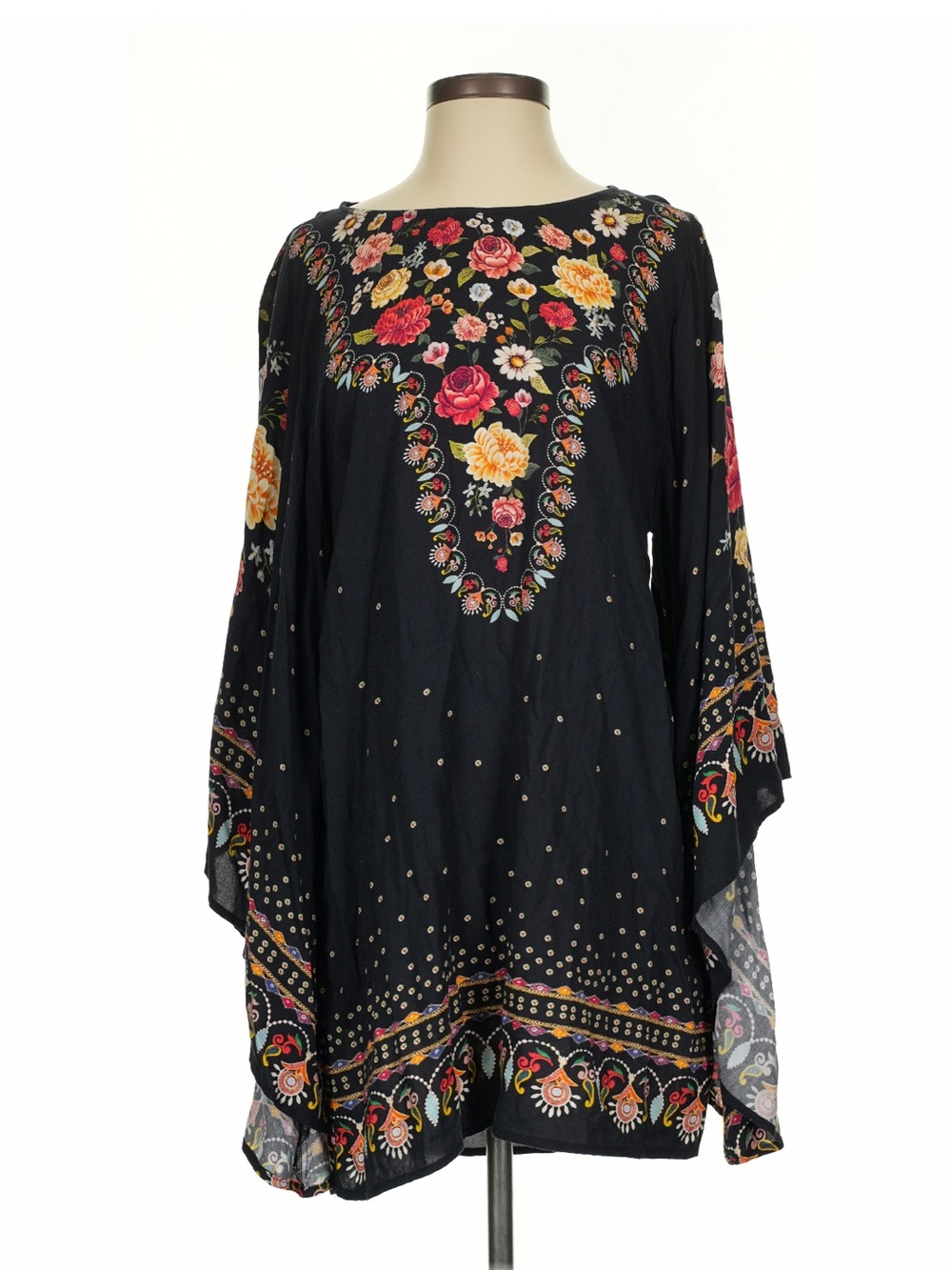 FARM Rio Black Floral Mini Dress with Pink and Yellow Roses